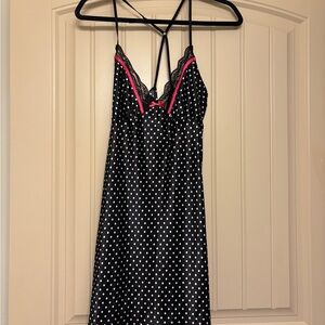 Apt. 9 Black and White Polka Dot Chemise with Pink Trim